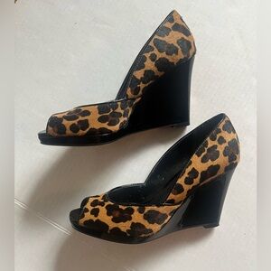 BCBGeneration Leopard Print Wedge Peep Toe Shoes